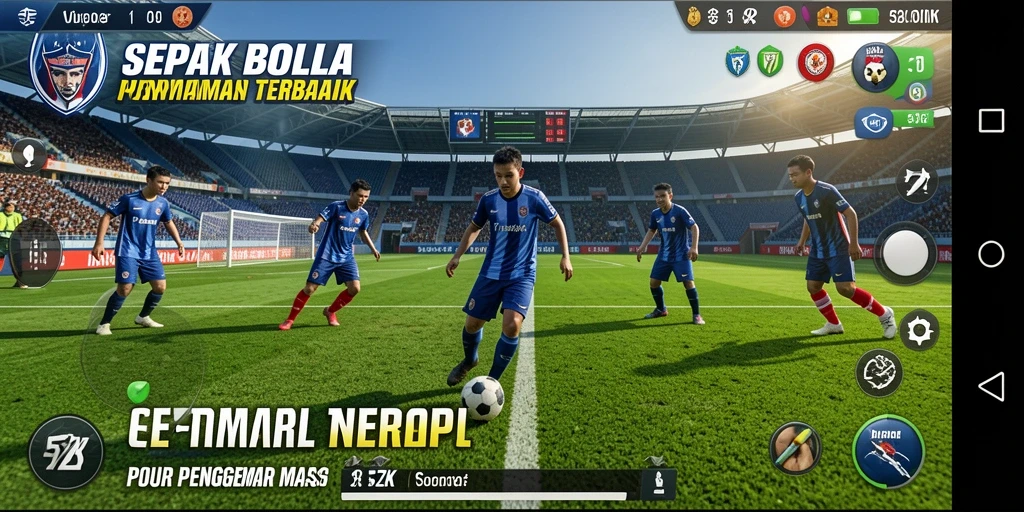Screenshot gameplay 5ZK yang menunjukkan pertandingan sepak bola yang intens.