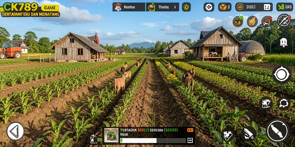 Tampilan gameplay CK789 yang menampilkan aktivitas pertanian seru.