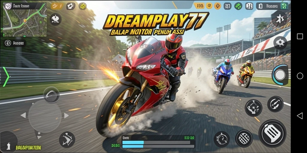 Screenshot gameplay <strong>DREAMPLAY77</strong> menunjukkan balapan yang intens dan mendebarkan.