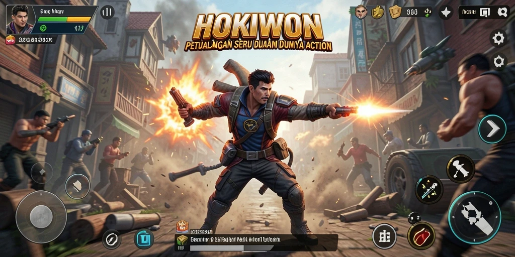 Tangkapan layar HOKIWON menampilkan aksi pertempuran yang seru.