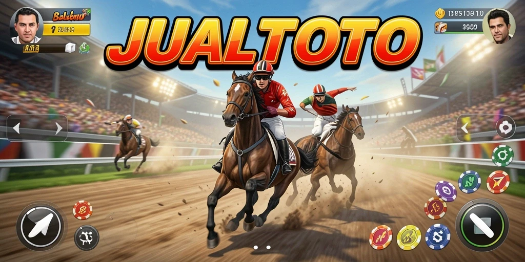 Screenshot utama JUALTOTO menampilkan balapan mendebarkan di lintasan yang menantang.