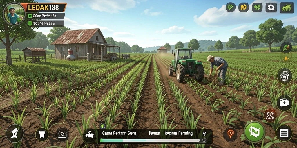 Tangkapan layar gameplay LEDAK188 yang menampilkan aktivitas bercocok tanam.