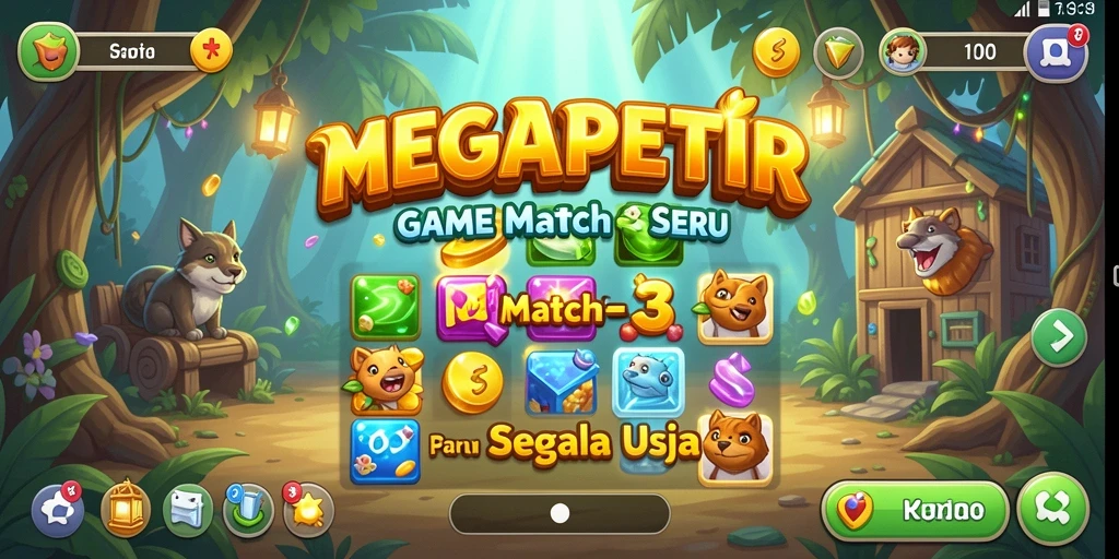 Gameplay seru MEGAPETIR dengan kombinasi warna-warni.