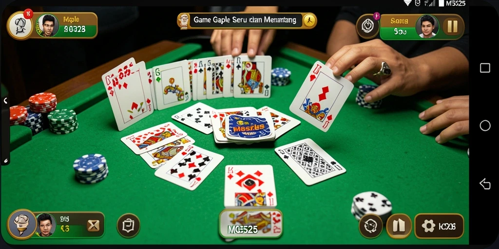 Screenshot gameplay MG525 menampilkan pemain mengatur kartu Gaple.