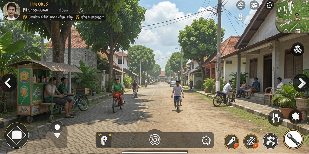 Tampilan screenshot gameplay OKJK menampilkan aktivitas sehari-hari karakter.