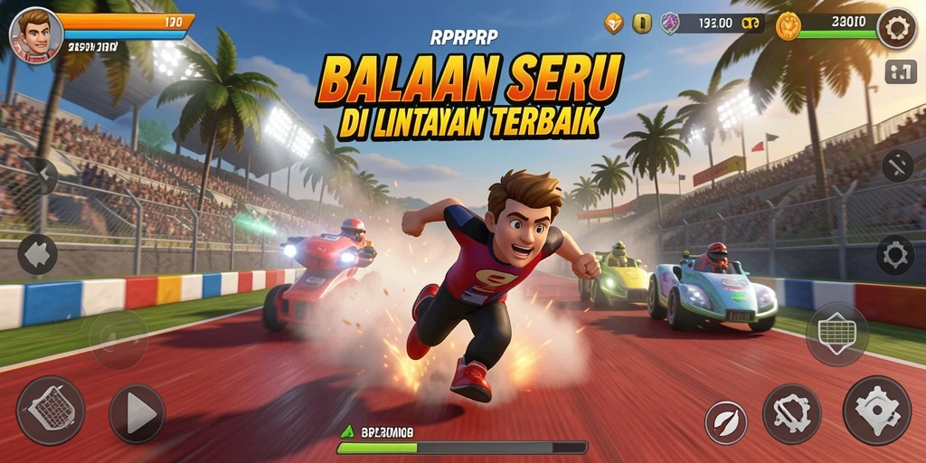 Screenshot RPRPRP menunjukkan aksi balapan intens dengan grafis yang menawan.