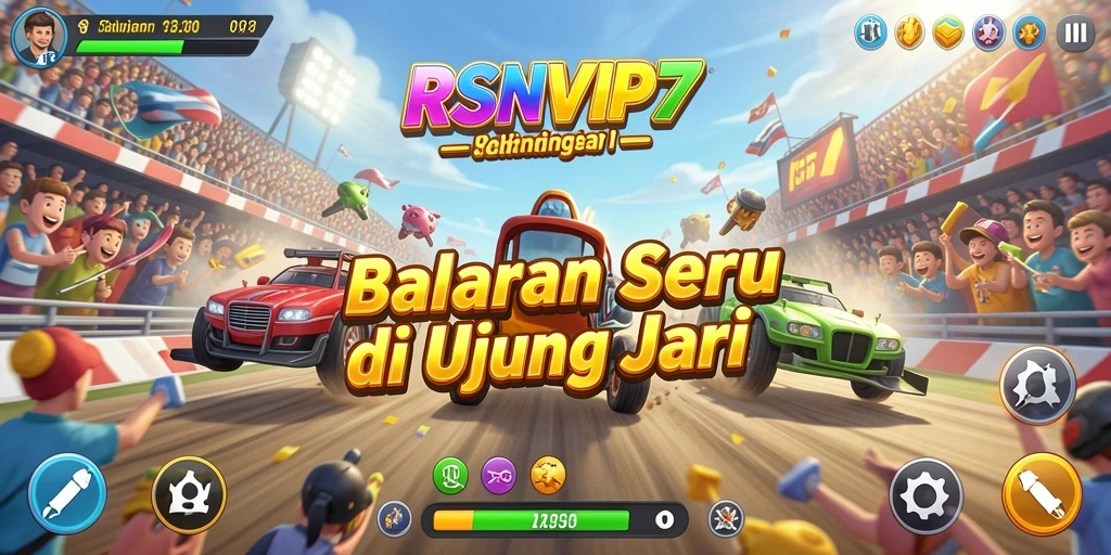 Tampilan gameplay RSNVIP7 dengan mobil balap di lintasan