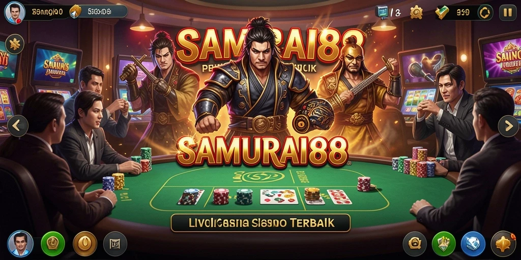 Screenshot SAMURAI88 menunjukkan dealer profesional dalam aksinya di permainan Live Casino.