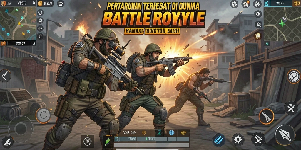 Tangkapan layar VC55 menampilkan aksi mendebarkan di medan perang Battle Royale.